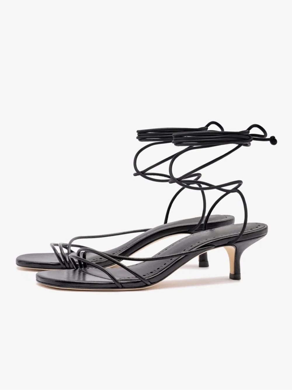 NEW Villa Rouge Black Strappy Lace-Up Kitten Heel Leather Sandals